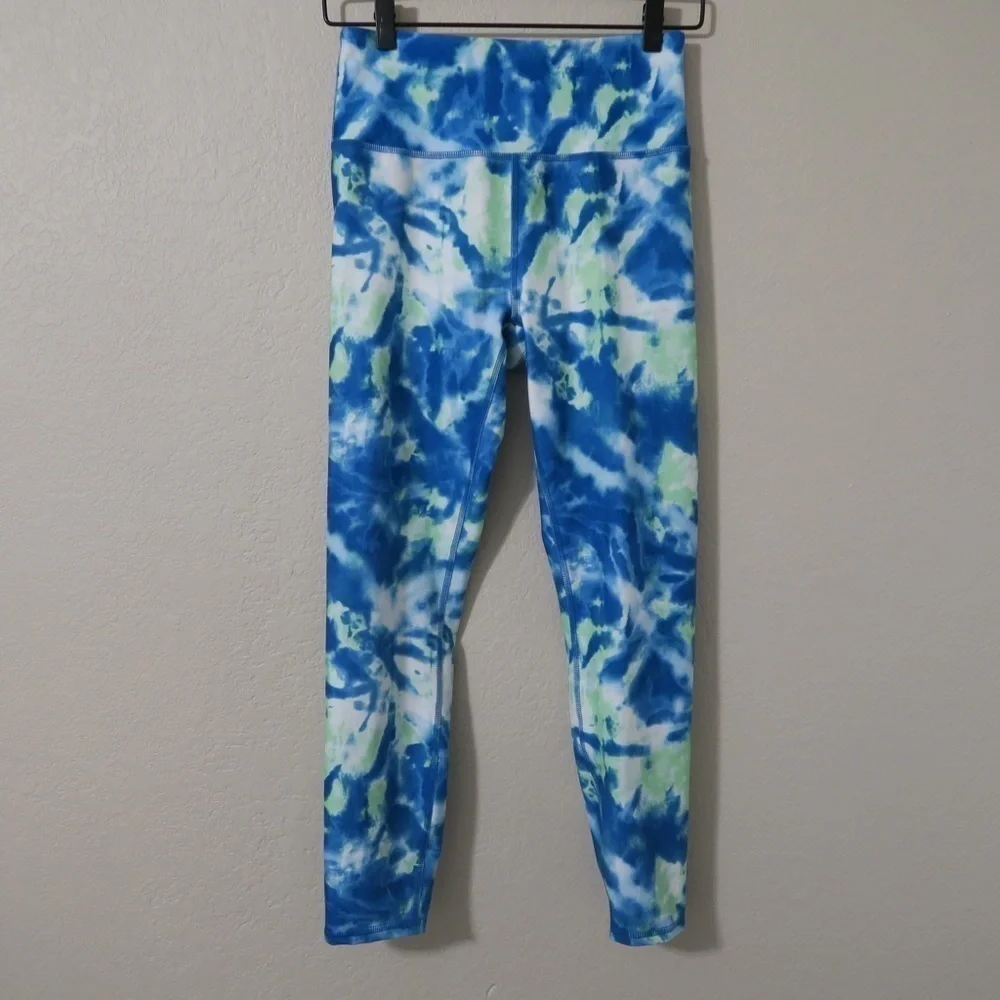 Wildfox Tie Dye Leggings Yoga‎ Workout Full Length Gym Hippie Green Blue